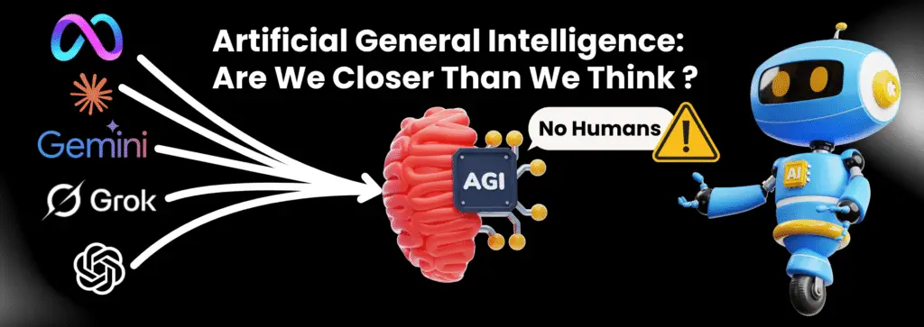 The terms "AGI," "Gemini," and "Grok" are displayed in this abstract futuristic illustration of Artificial General Intelligence (AGI), signifying sophisticated AI systems.