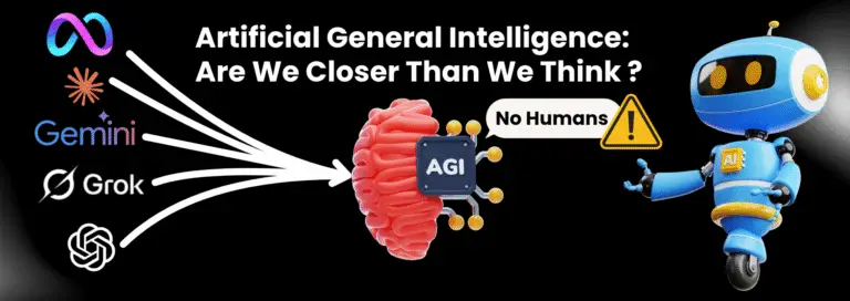 The terms "AGI," "Gemini," and "Grok" are displayed in this abstract futuristic illustration of Artificial General Intelligence (AGI), signifying sophisticated AI systems.
